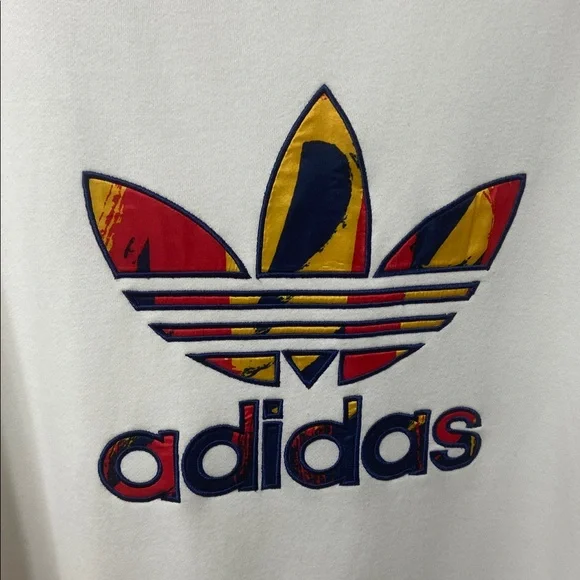 Adidas Cream , Long Sleeve Sweatshirt With Colorful Trefoil Logo.Size- XL - Picture 11 of 14